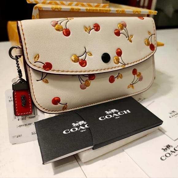 Coach Handbags - NWT ~COACH 1941 Glovetanned Cherry Glitter Wristlet Clutch